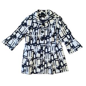 Eden Court Navy Geometric Dress Jacket Shirt Blazer Fitted Flare | EUC | Sz L